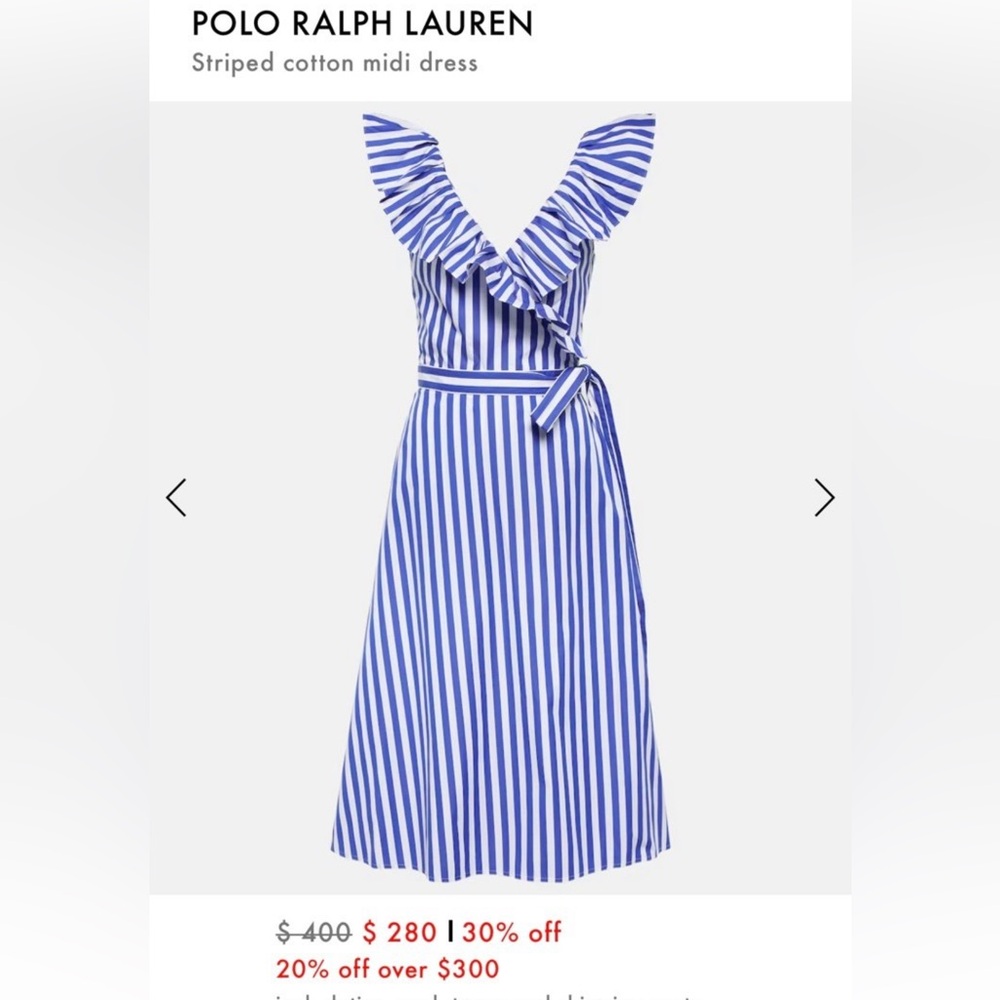 Polo Ralph Lauren stripped midi cotton dress size medium nwt